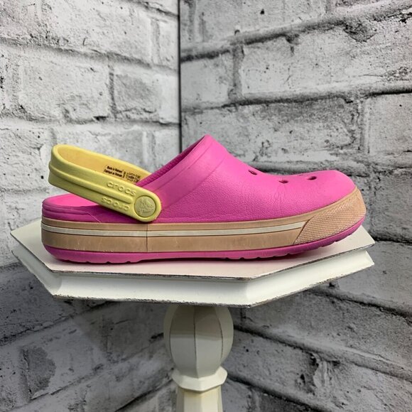 Crocs Bayaband Pink Yellow Clog Sandals - Picture 3 of 8
